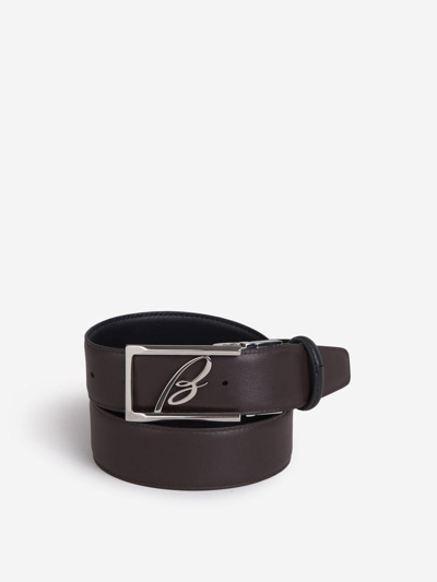 Brioni Leather Logo Belt In Black