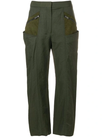 Stella Mccartney Straight-leg Contrast-panel Cropped Trousers In Green