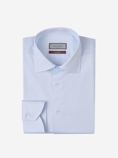 Canali Linen And Cotton Shirt In Blau Cel