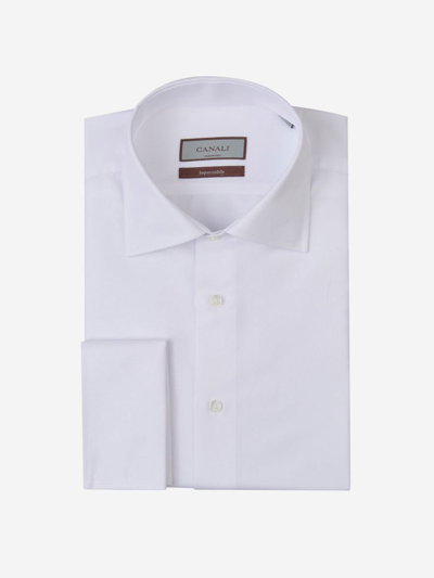 Canali Cotton Textured Shirt In Blanc