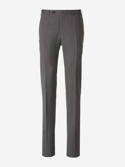 Canali Striped Wool Trousers In Gris Fosc