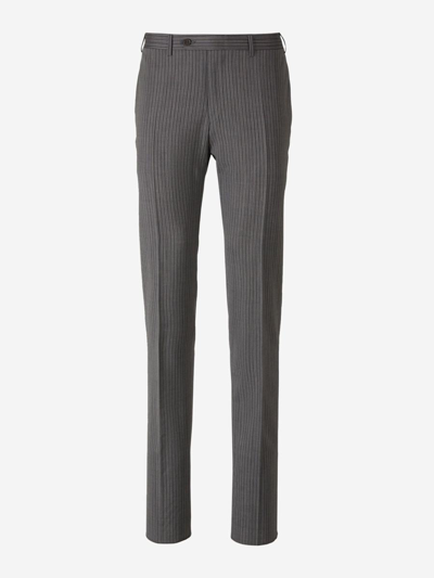 Canali Striped Wool Trousers In Grey