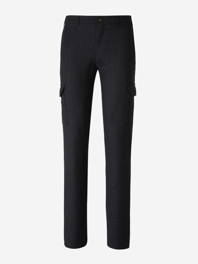 Canali Wool Cargo Trousers In Gris Fosc