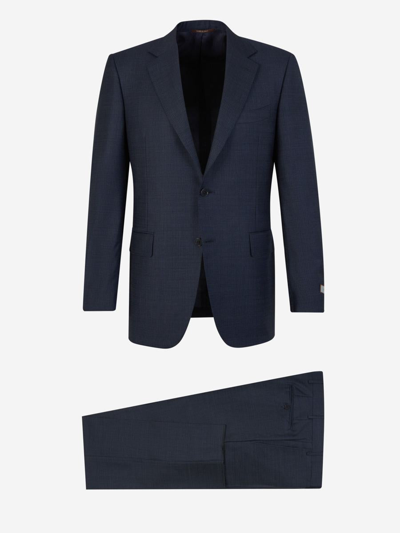 Canali Wool Checked Suit In Blau Nit