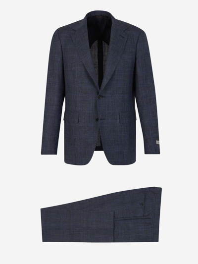Canali Wool Textured Suit In Blau Nit