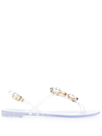 Casadei Crystal-embellished Jelly Sandals In Gris