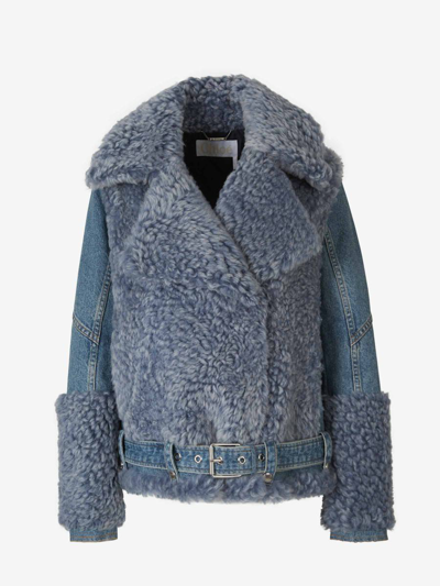 Chloé Fur Denim Jacket In Blau Denim