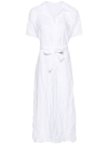 Daniela Gregis White Cotton Short Dress With Spread Collar And Batwing Sleeves In White