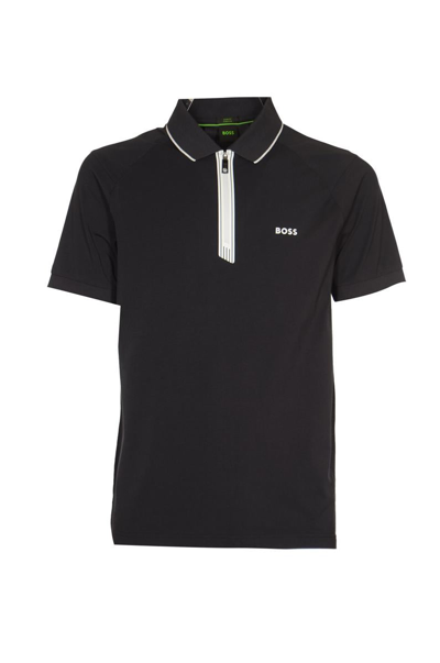 Hugo Boss Logo Print Cotton Polo Shirt In Blue