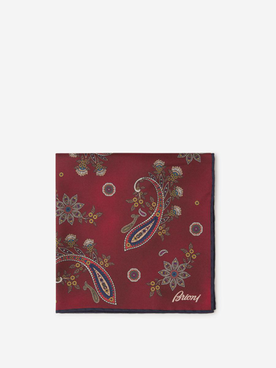 Brioni Men's Paisley-print Silk Pocket Square In Bordeus