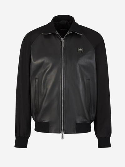 Dsquared2 Leather Bomber Jacket In Negre