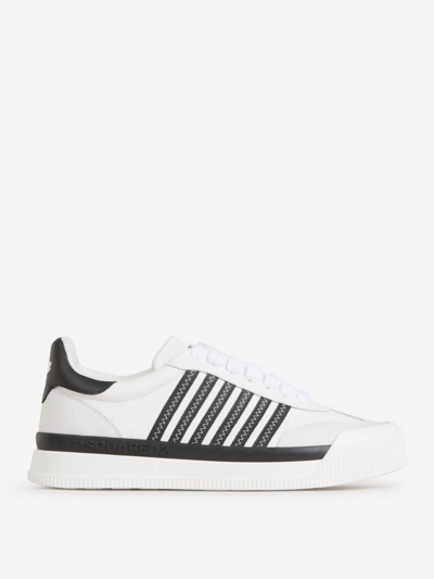 Dsquared2 Leather Striped Sneakers In Blanc
