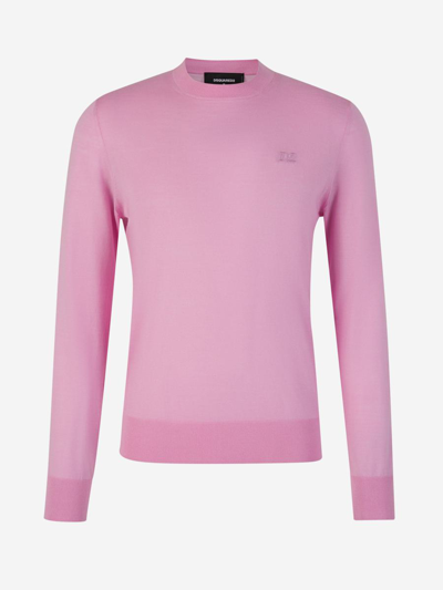 Dsquared2 Logo Wool Jumper In Rosa Chiclet
