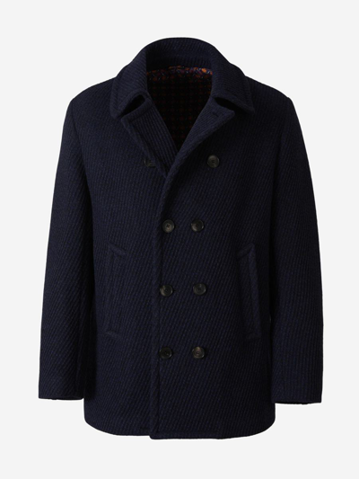 Etro Double-breasted Wool Coat In Gris Antracita