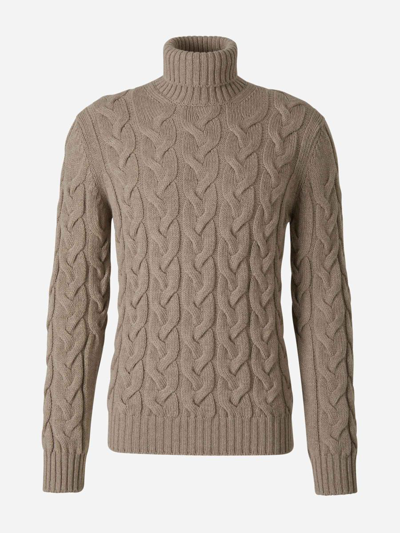 Gran Sasso Wool Braided Sweater In Taupe