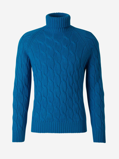 Gran Sasso Wool Braided Sweater In Blau Reial