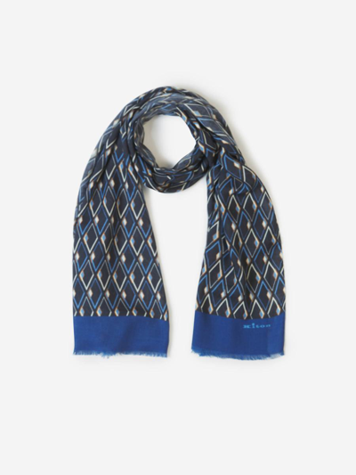 Kiton Cashmere Print Scarf In Blau Marí