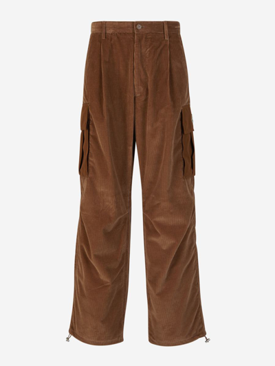 Moncler Corduroy Cargo Trousers In Brown