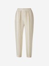 Peserico Striped Linen Pants In Marró Sorra