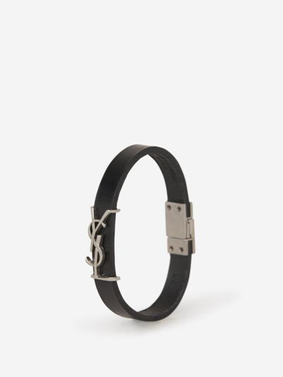 Saint Laurent Cassandre Leather Bracelet In Negre