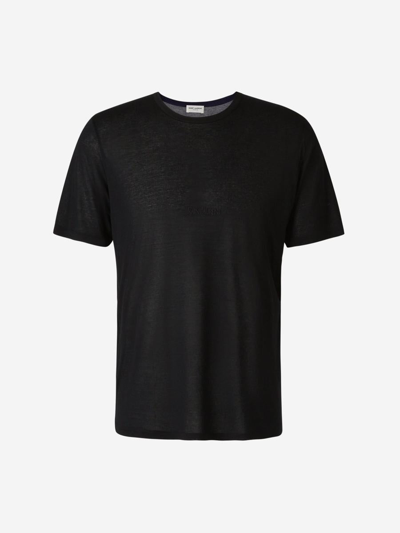 Saint Laurent Men's Embroidered Logo Crewneck T-shirt In Negre