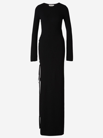 Saint Laurent Wool Maxi Dress In Negre