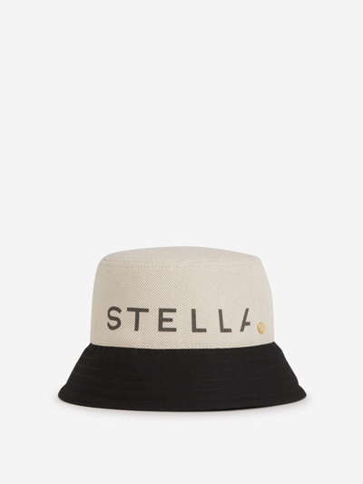 Stella Mccartney Stella Mc Cartney Bucket Hat With Logo Lettering In Beige,black