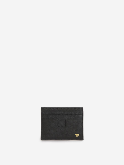 Tom Ford Leather Textured Card Holder In Negre