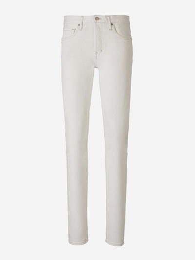 Tom Ford Slim Fit Cotton Jeans In Gris Clar