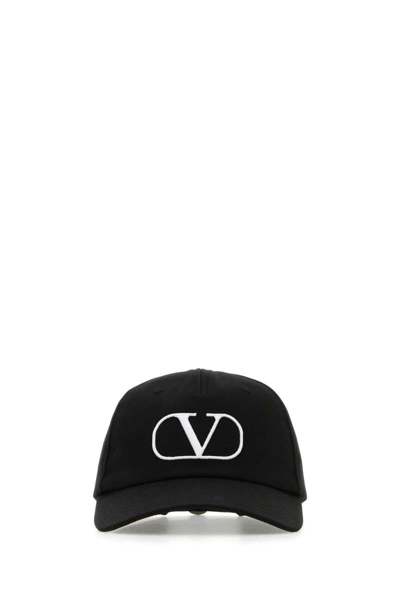 Valentino Garavani Vlogo Cotton Baseball Cap In Black