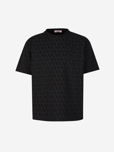 Valentino Monogram Cotton T-shirt In Negre