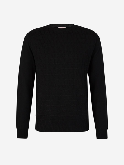 Valentino Monogram Wool Sweater In Negre