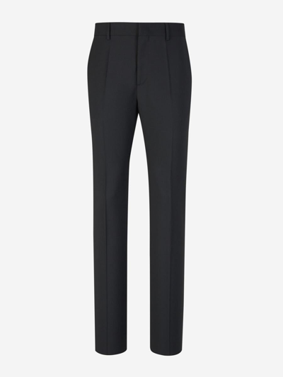 Valentino Wool And Mohair Trousers In Gris Fosc