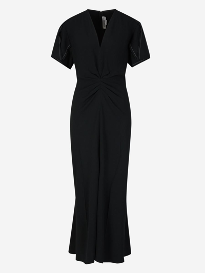 Victoria Beckham Ruched Midi Dress In Negre