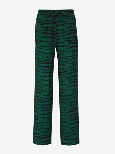 Victoria Beckham Tiger-print Silk Trousers In Green