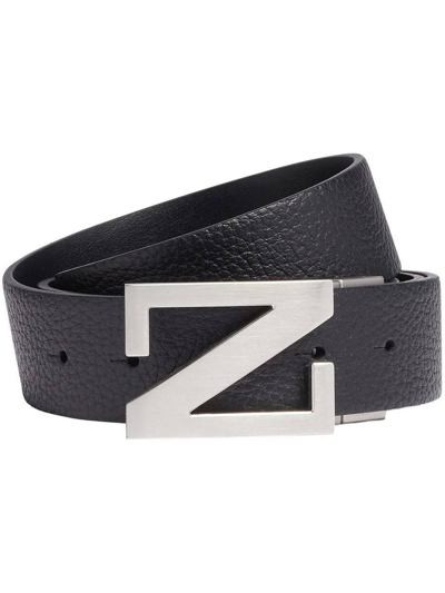 Zegna Leather Reversible Belt In Black