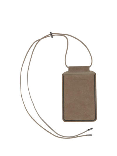 Brunello Cucinelli Phone Holder In Brown Rosato