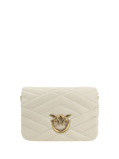 Pinko Love Click Shoulder Bag In Bianco Seta-antique Gold