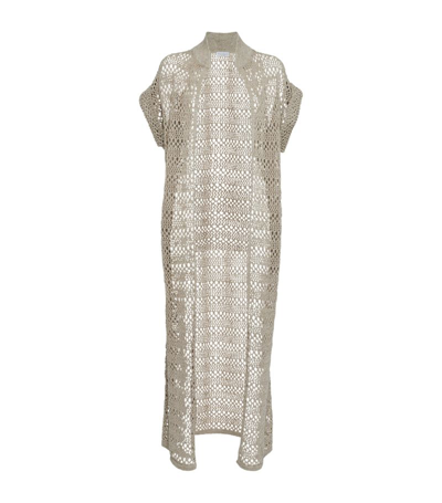 Brunello Cucinelli Women's Linen And Silk Long Net Cardigan In Beige