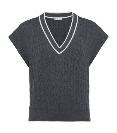 Brunello Cucinelli Cable-knit Cotton Vest In Lead