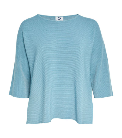 Marina Rinaldi Ribbed Crepe Sweater In Blue