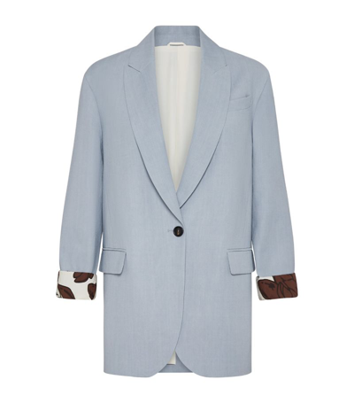Brunello Cucinelli Contrast-lining Blazer In Blue