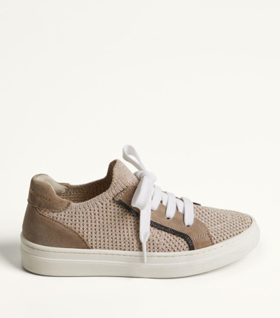 Brunello Cucinelli Kids' Monili-embellished Knitted Sneakers In Neutrals