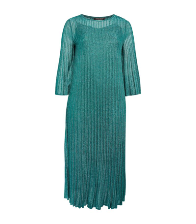 Marina Rinaldi Knitted Pleated Maxi Dress In Green