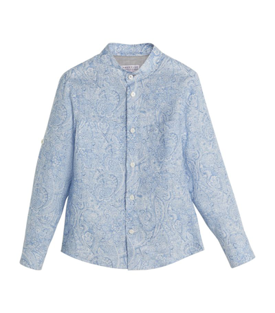 Brunello Cucinelli Kids' Linen-cotton Paisley Print Shirt (4-12+ Years) In Blue