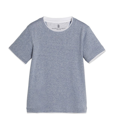 Brunello Cucinelli Kids' Linen-cotton Layered T-shirt (4-12+ Years) In Blue