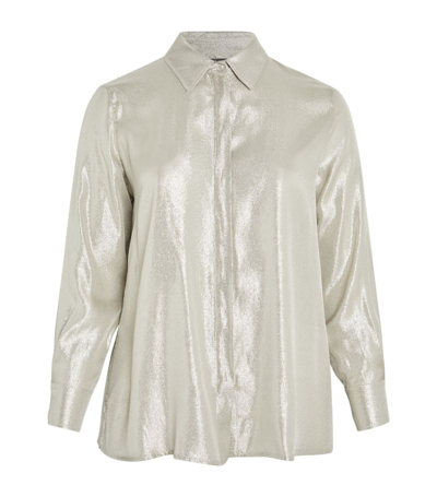 Marina Rinaldi Metallic Button-down Shirt In Grey