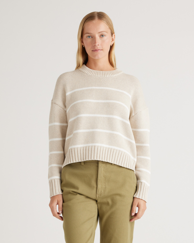Quince Women's Striped Crew Sweater In Speckled Beige/ivory