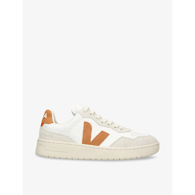 VEJA VEJA WOMEN'S WHITE/OTH WOMEN'S V-90 LOGO-EMBROIDERED LEATHER LOW-TOP TRAINERS