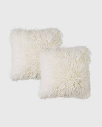 Quince Luxe Mongolian Lamb Pillow Cover Set Of 2 In Ivory